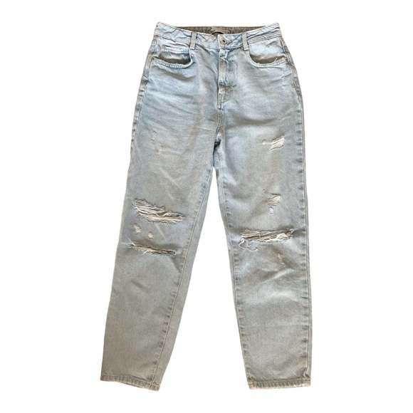 ZARA HIGH WAISTED RIPPED LIGHT BLUE JEANS - Picture 6 of 8